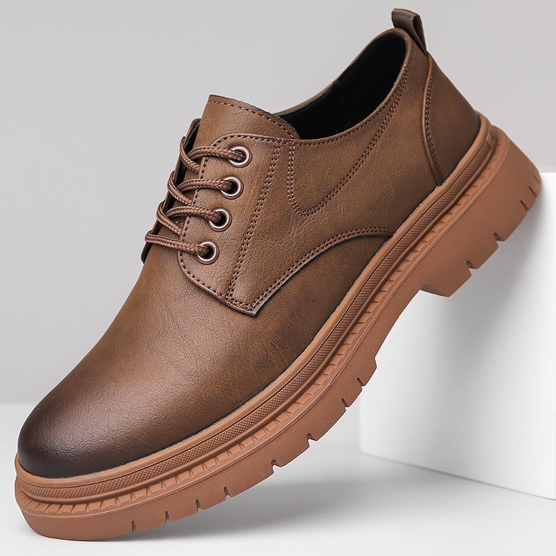 Men'S Leather Shoes British Thick-Soled Casual Derby Shoes Men'S Formal Dress Wedding Workwear Low-Top Martin Boots - Image 1